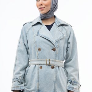 کت جین یقه انگلیسی آبی روشن