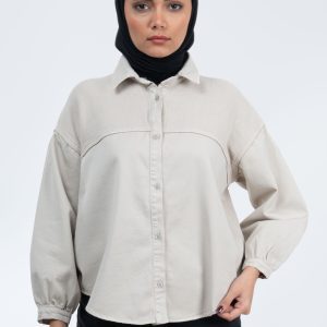 شومیز کتان حصیری ترکیبی استخوانی