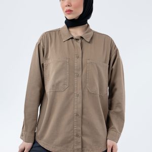 شومیز کتان ظریف گردویی