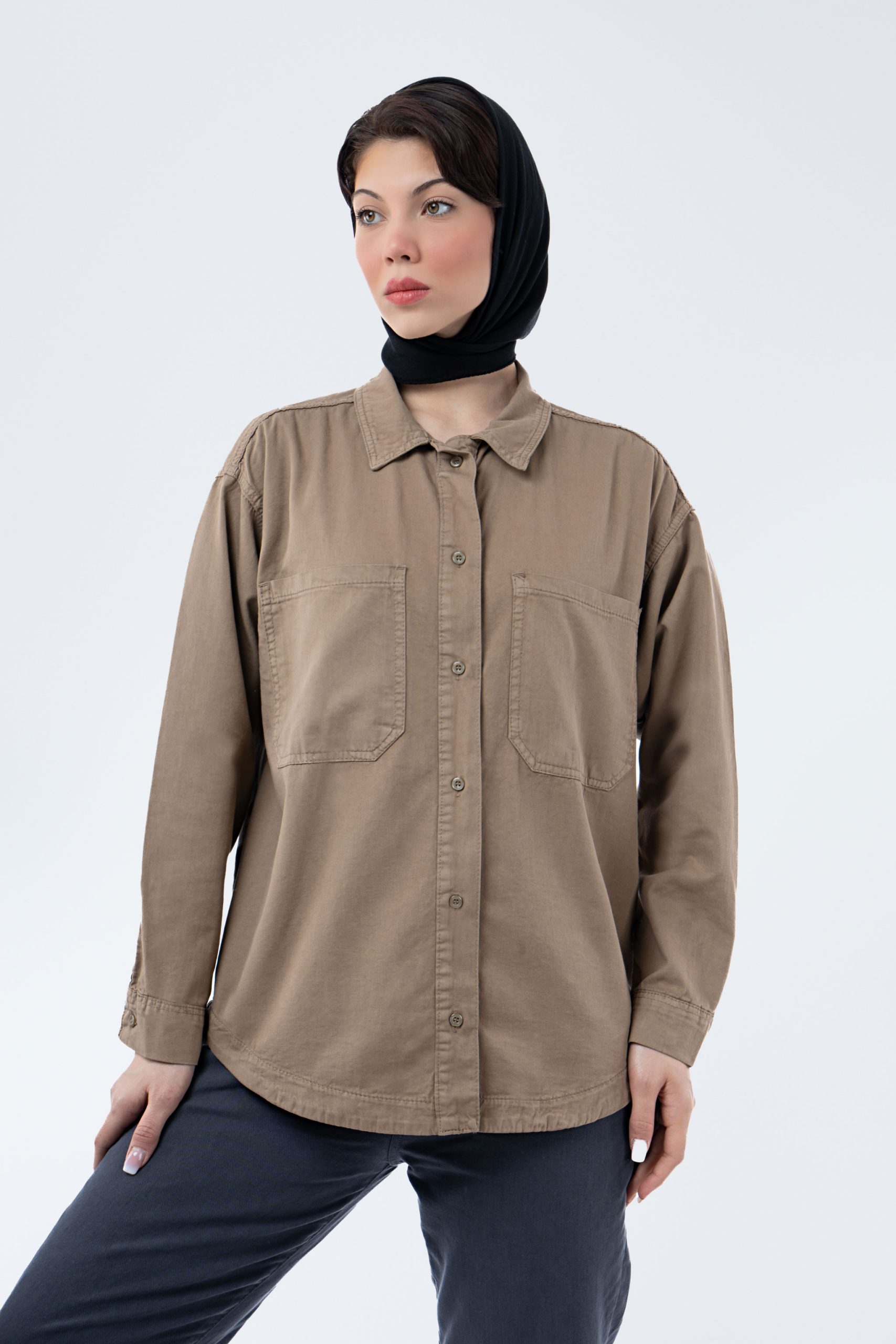 شومیز کتان ظریف گردویی