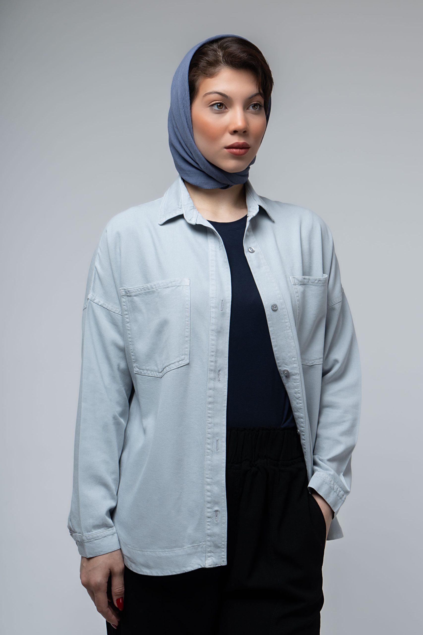 استایل شومیز کتان ظریف طوسی