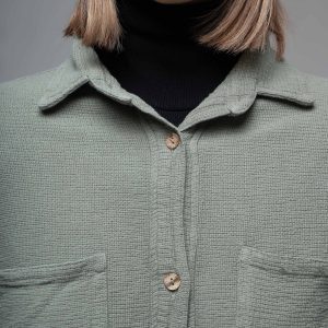 کیفیت پارچه شومیز حصیری سبز سدری