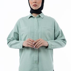 شومیز کتان ظریف سبز مغز پسته‌ای