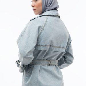 کت جین یقه انگلیسی آبی روشن