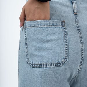 کیفیت دوخت شلوار جین واید لگ کاغذی آبی روشن