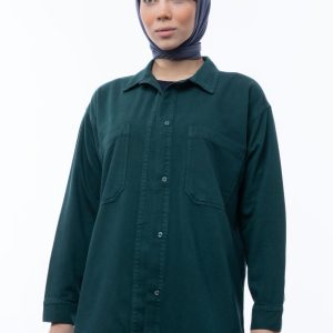 شومیز کتان ظریف سبز کله غازی
