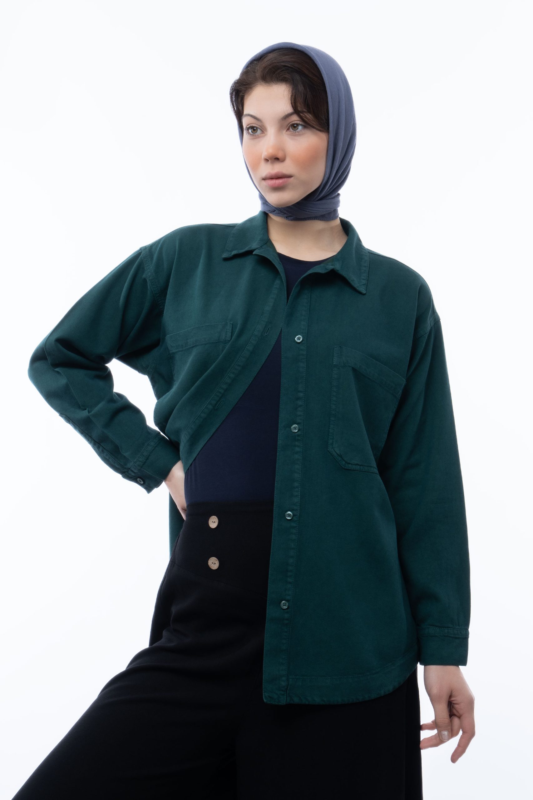 استایل شومیز کتان ظریف سبز کله غازی