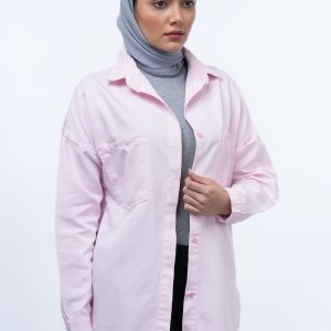 شومیز کتان ظریف صورتی روشن