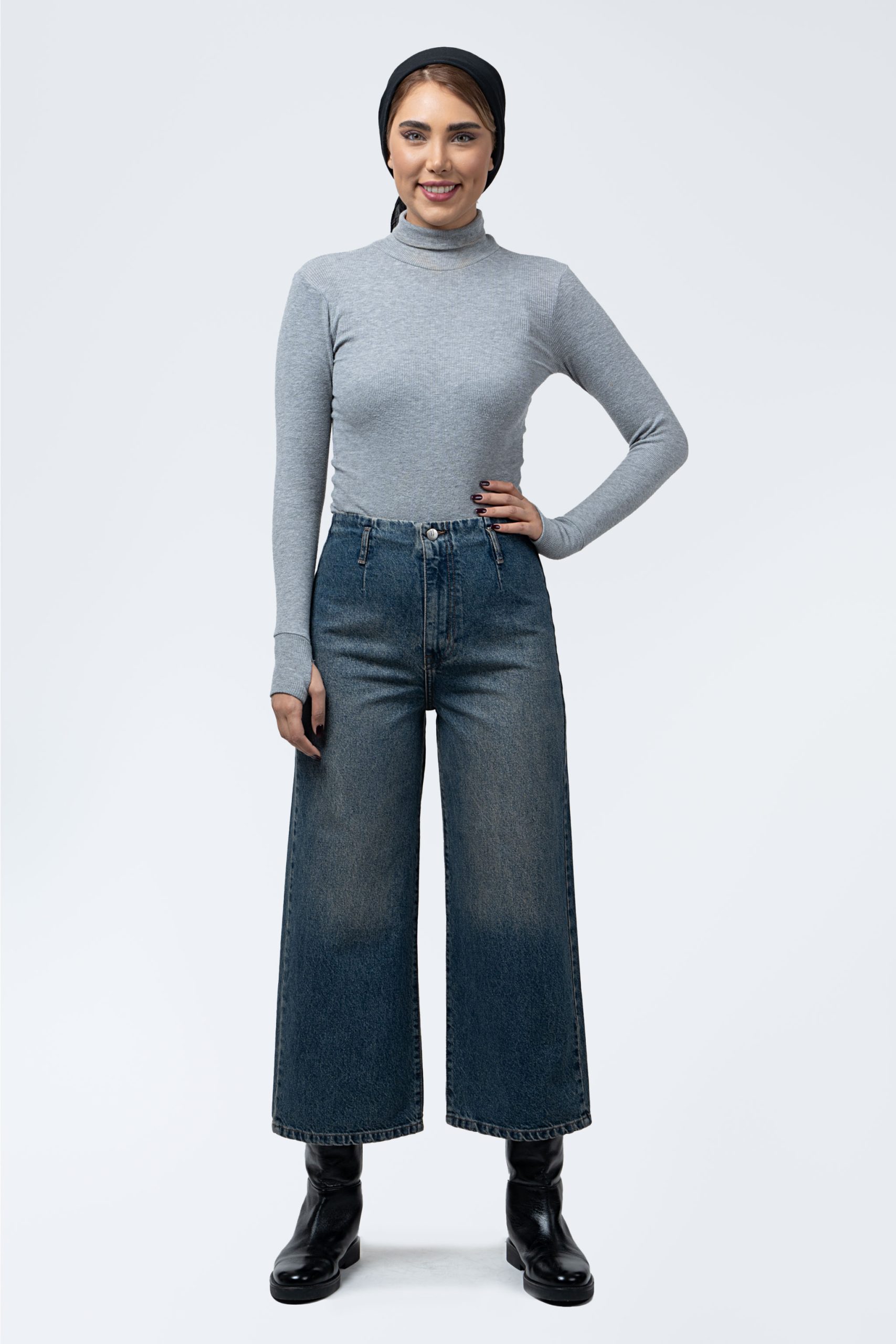 استایل شلوار واید لگ (Wide Leg) جین کمرساده Dirty وسط
