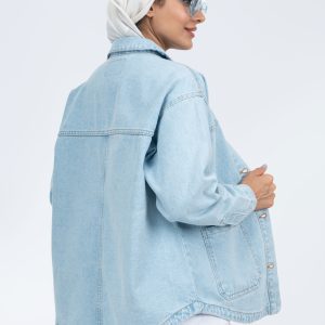 کت جین آبی روشن پایین جیب 52684