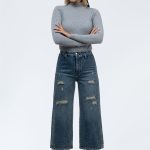 شلوار وایدلگ زاپ‌دار آبی تیره