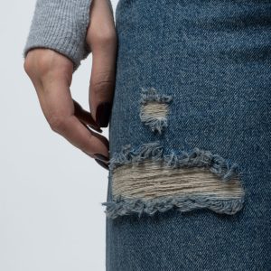 زاپ شلوار جین وایدلگ جیب فیلتو آبی تیره زاپ دار