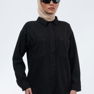 خرید شومیز کتان پایین هلال مشکی