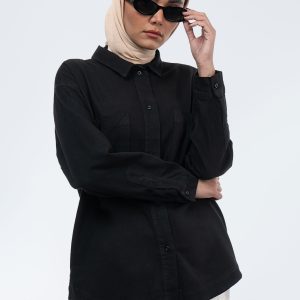 شومیز کتان پایین هلال مشکی 0005006