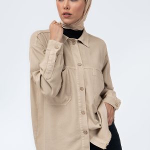 شومیز کتان ترکیبی پایین ریش‌ کرم