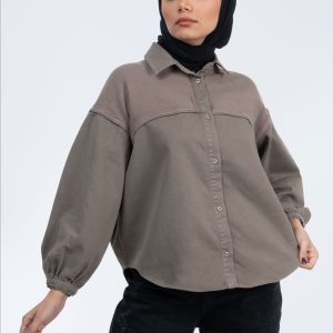 شومیز کتان حصیری ترکیبی سبز سدری تیره 0005975