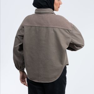 پشت شومیز کتان حصیری ترکیبی سبز سدری تیره