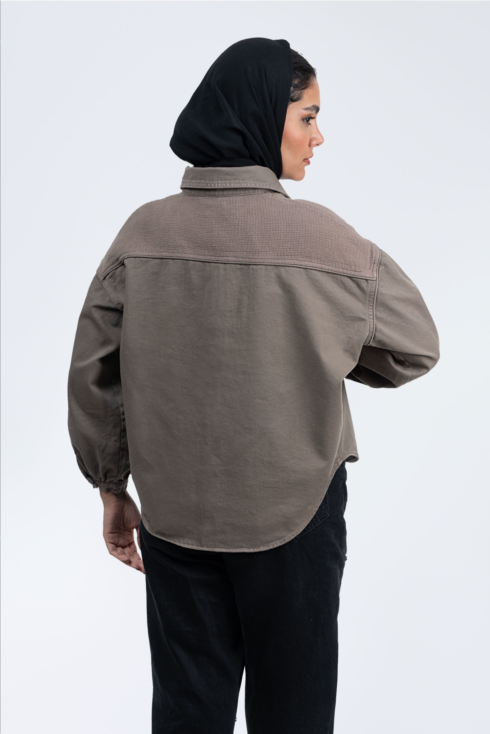 پشت شومیز کتان حصیری ترکیبی سبز سدری تیره