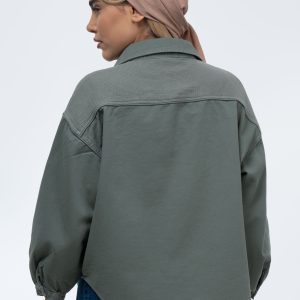 پشت شومیز کتان حصیری ترکیبی سبز سدری