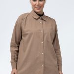 خرید شومیز لینن اسلپ پنبه نسکافه‌ای تیره