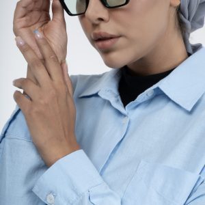 کیفیت شومیز لینن اسلپ پنبه آبی آسمانی