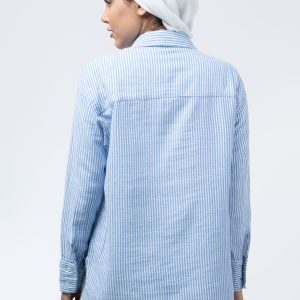 شومیز نخ پنبه راه راه آبی و سفید 204996