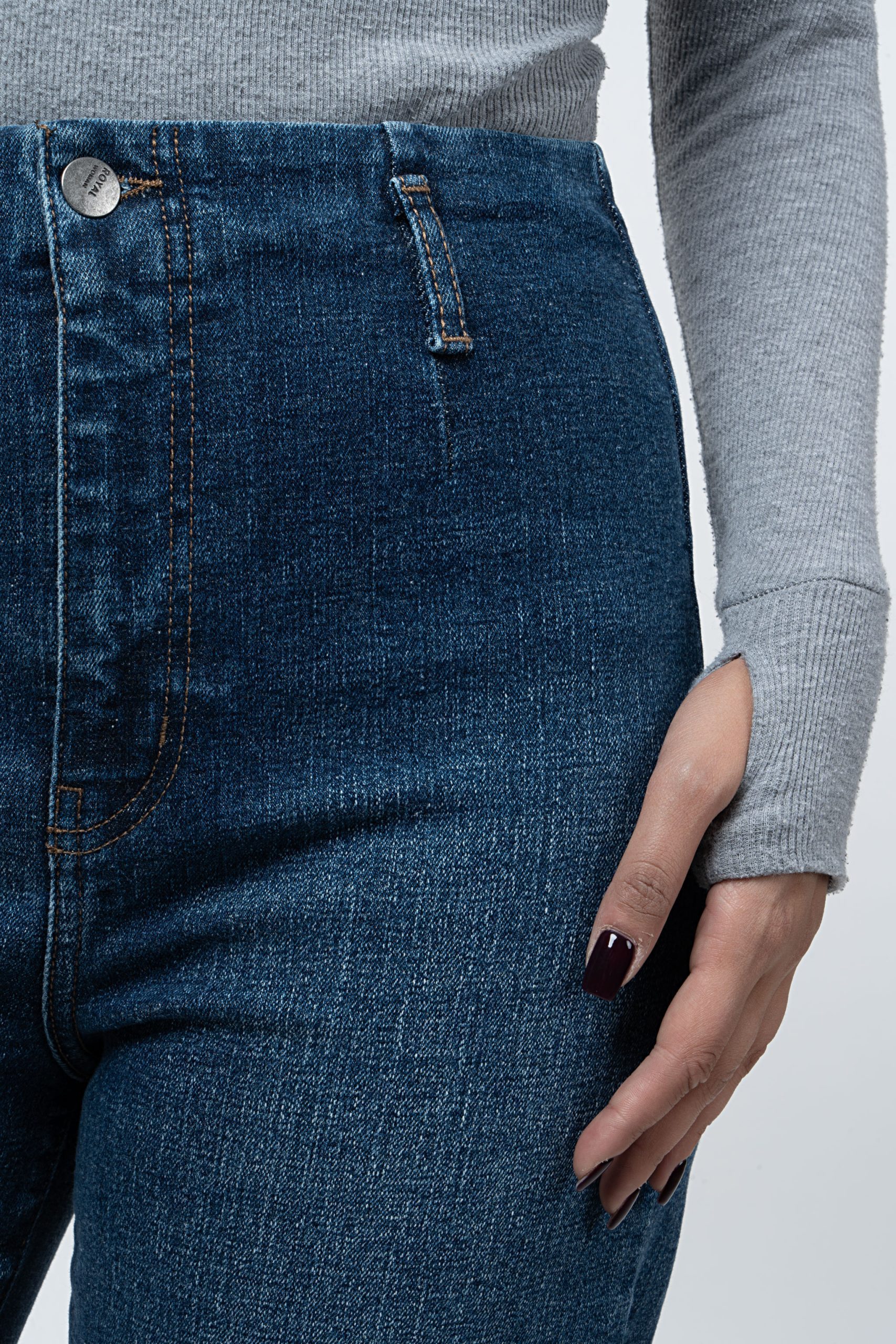 پارچه شلوار واید لگ (Wide Leg) جین کمرساده آبی برفکی