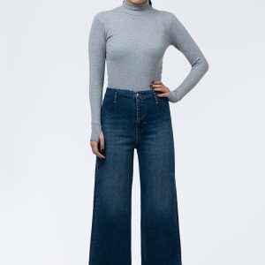 خرید شلوار واید لگ (Wide Leg) جین کمرساده آبی برفکی