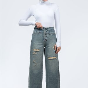 شلوار واید لگ جیب فیلتو زاپ دار آبی روشن Dirty