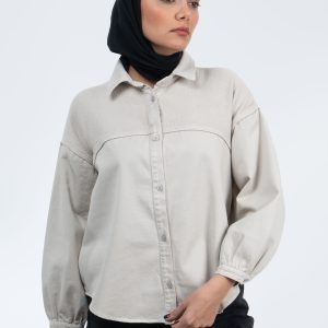 شومیز کتان حصیری ترکیبی استخوانی 0005976
