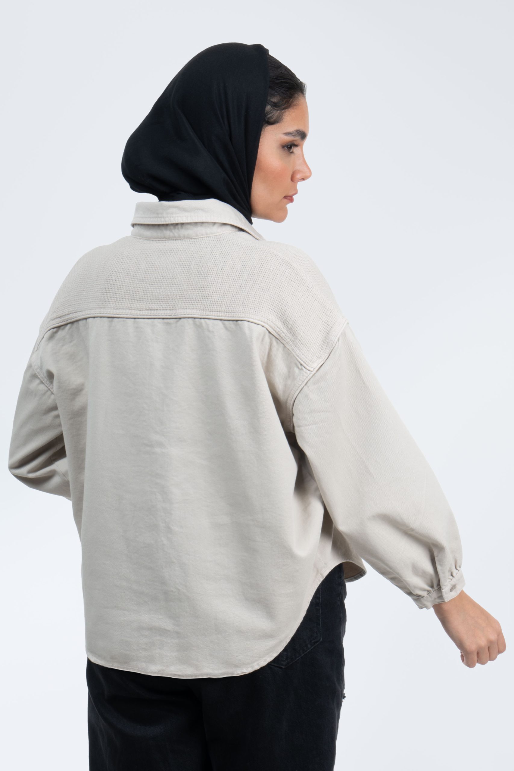 پشت شومیز کتان حصیری ترکیبی استخوانی