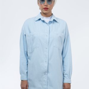 شومیز کتان ظریف آبی آسمانی