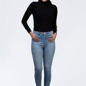 شلوار جین اسکینی زاپ دار آبی وسط