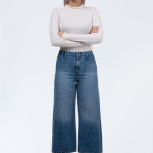 شلوار جین واید لگ آبی وسط رویال جین