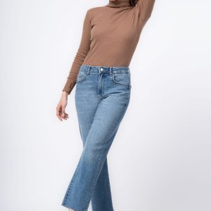 استایل شلوار جین واید دمپاکات آبی وسط زنانه
