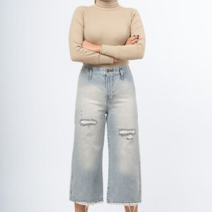 شلوار جین واید لگ دبل زاپ آبی روشن