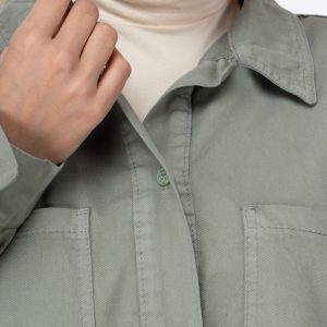 کیفیت دوخت شومیز کتان ظریف سبز سدری زنانه