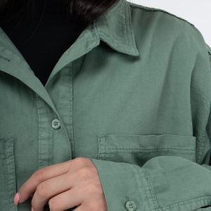 کیفیت دوخت شومیز کتان ظریف سبز دریایی زنانه