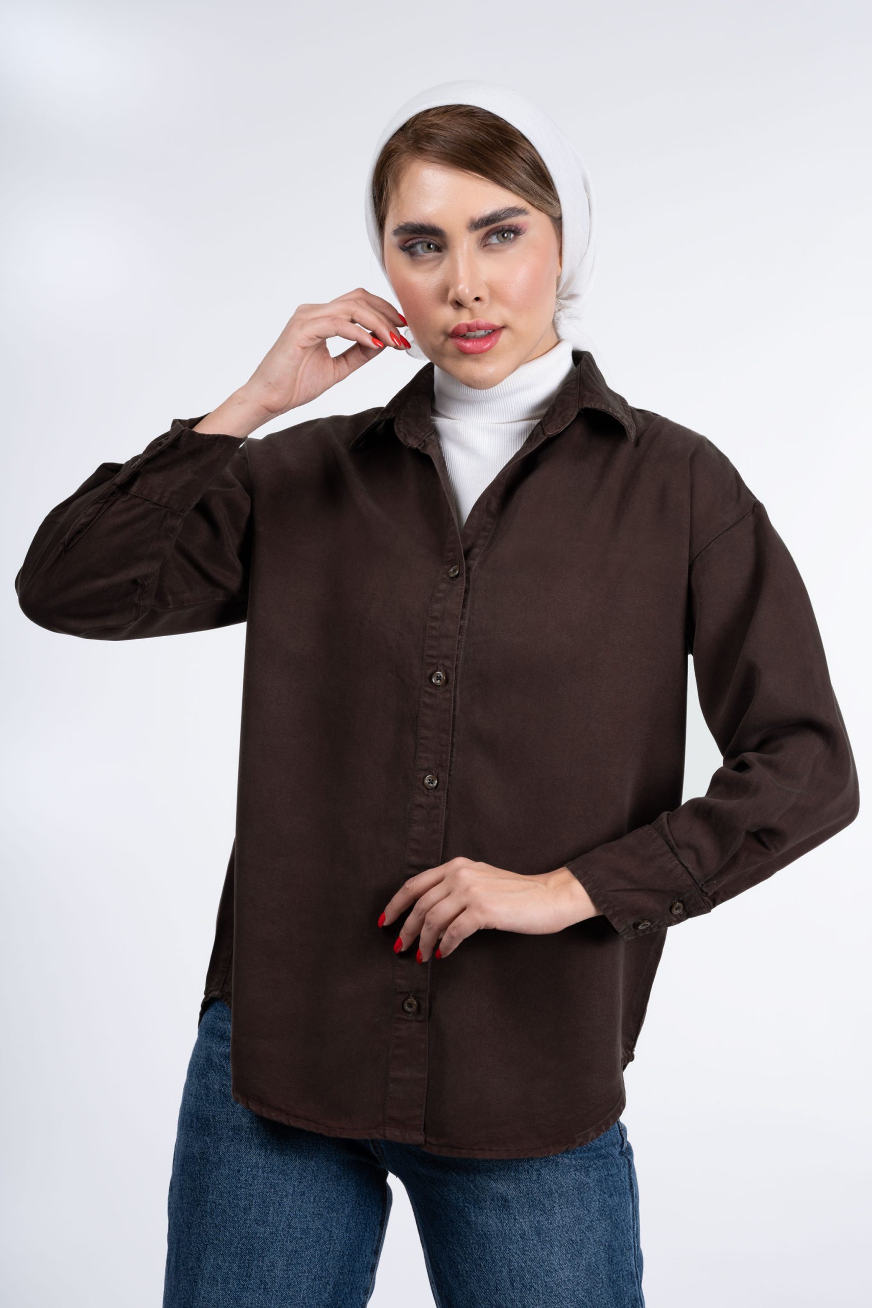 شومیز سیلک خنک قهوه‌ای سوخته