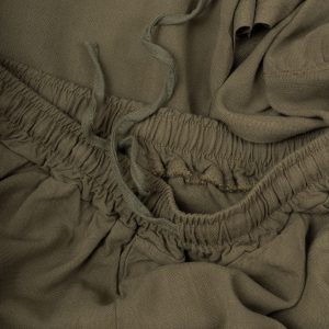 پارچه شلوار لینن رافل کمربنددار سبز سدری