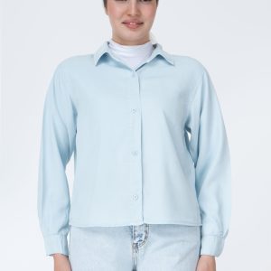 شومیز سیلک نیم‌تنه آبی آسمانی
