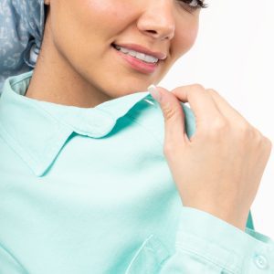 کیفیت شومیز کتان ظریف آبی فیروزهای