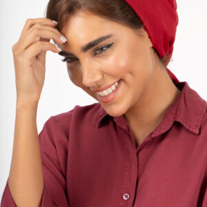 استایل شومیز سیلک پریمیوم زرشکی آستین سه‌ربع