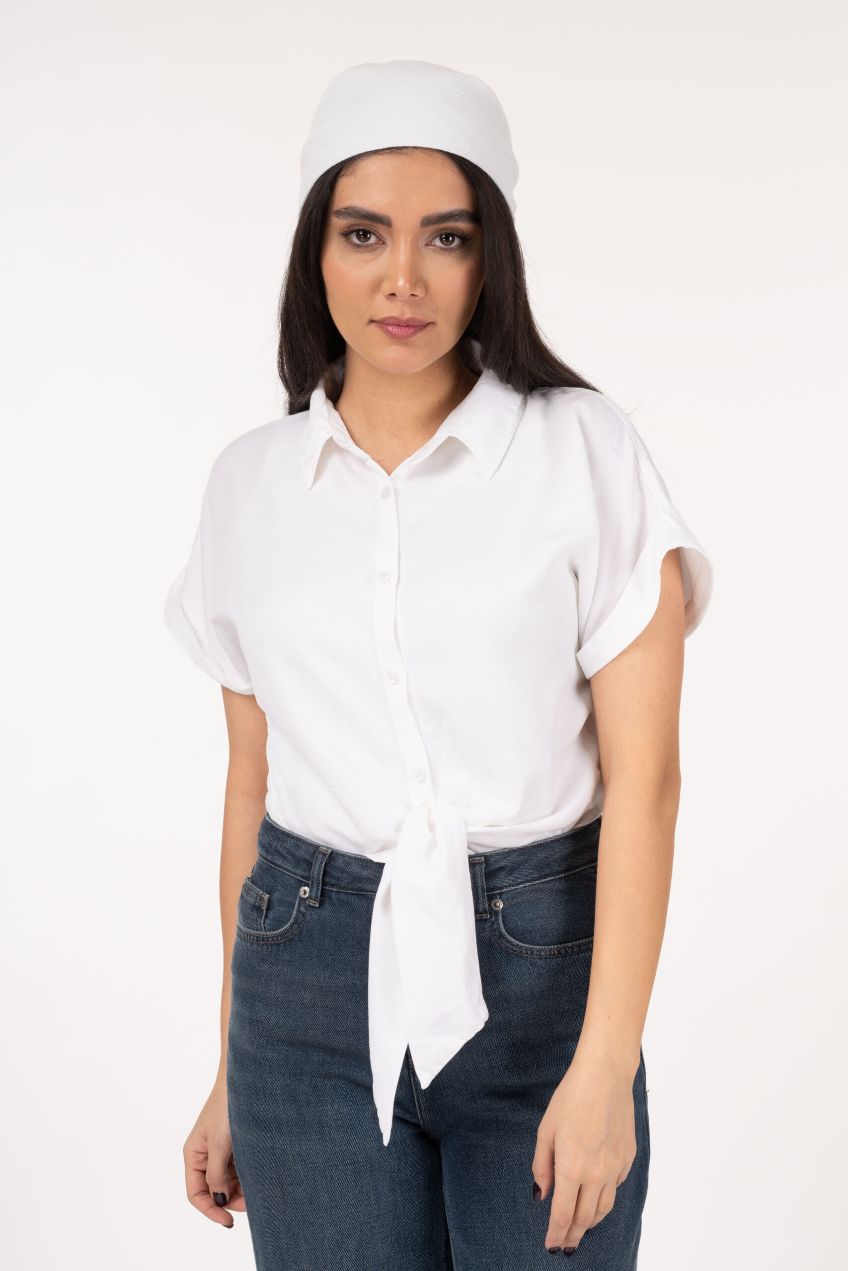 شومیز سیلک جلوگره سفید