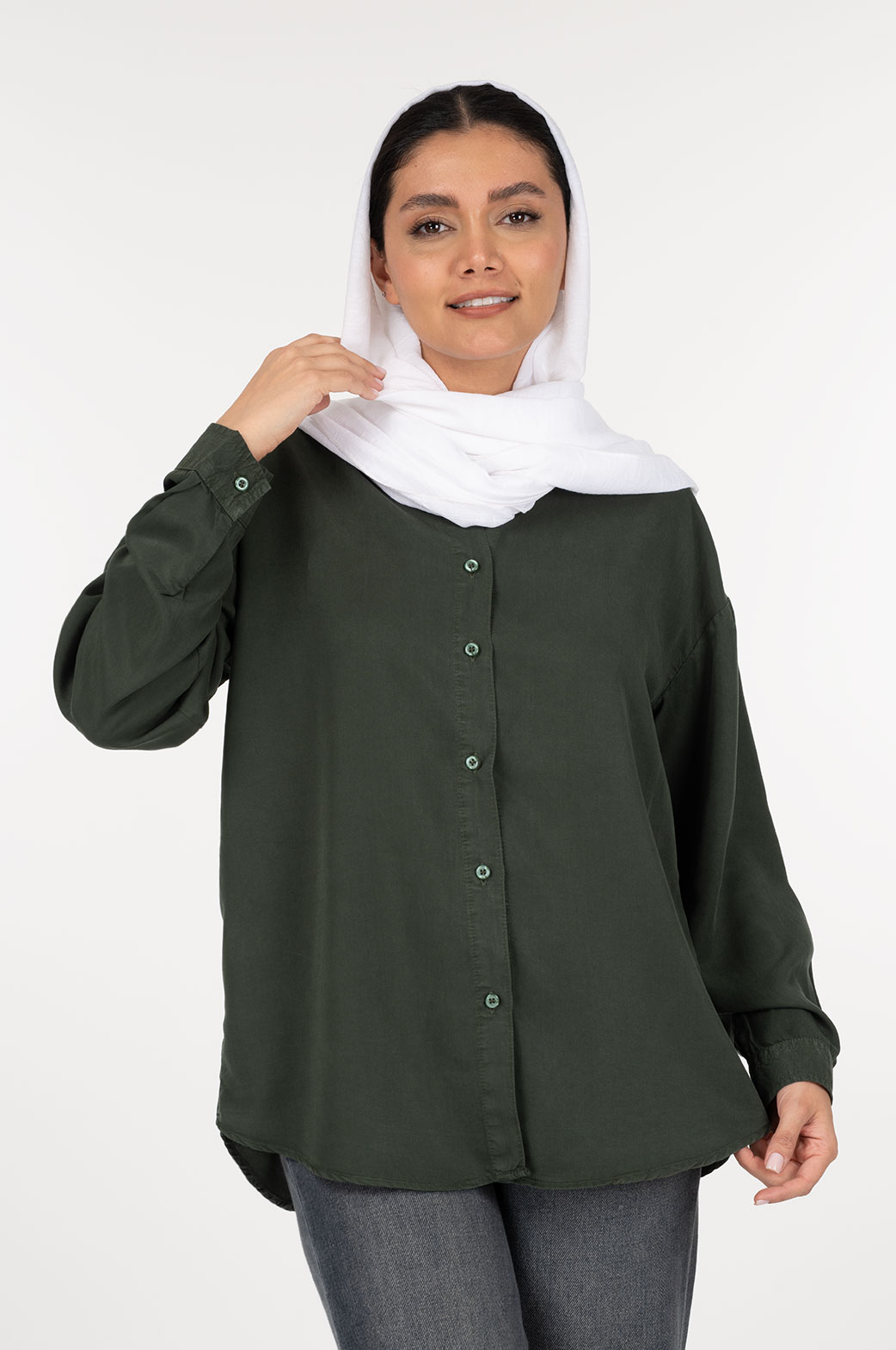 استایل شومیز سیلک پریمیوم سبز لجنی